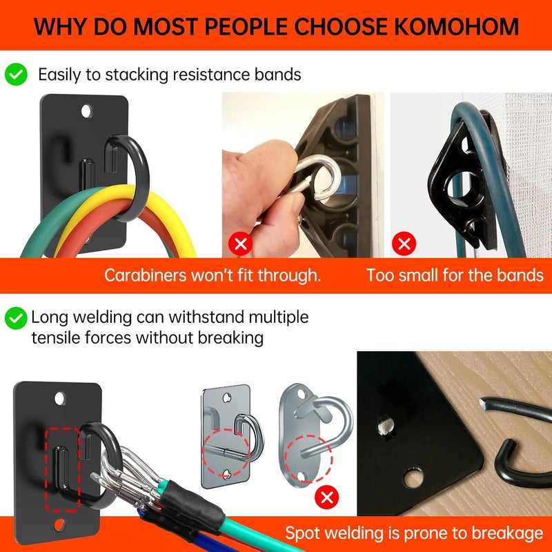 KOMOHOM (3 قطع) دعامات تمرين مثبتة على الحائط، مثبت حزام المقاومة، دعامات تمرين مثبتة على الحائط موفرة للمساحة لتمارين الصالة الرياضية المنزلية، أحزمة وزن الجسم، تدريب معلق، تمارين، تمدد، يوغا - Image 2